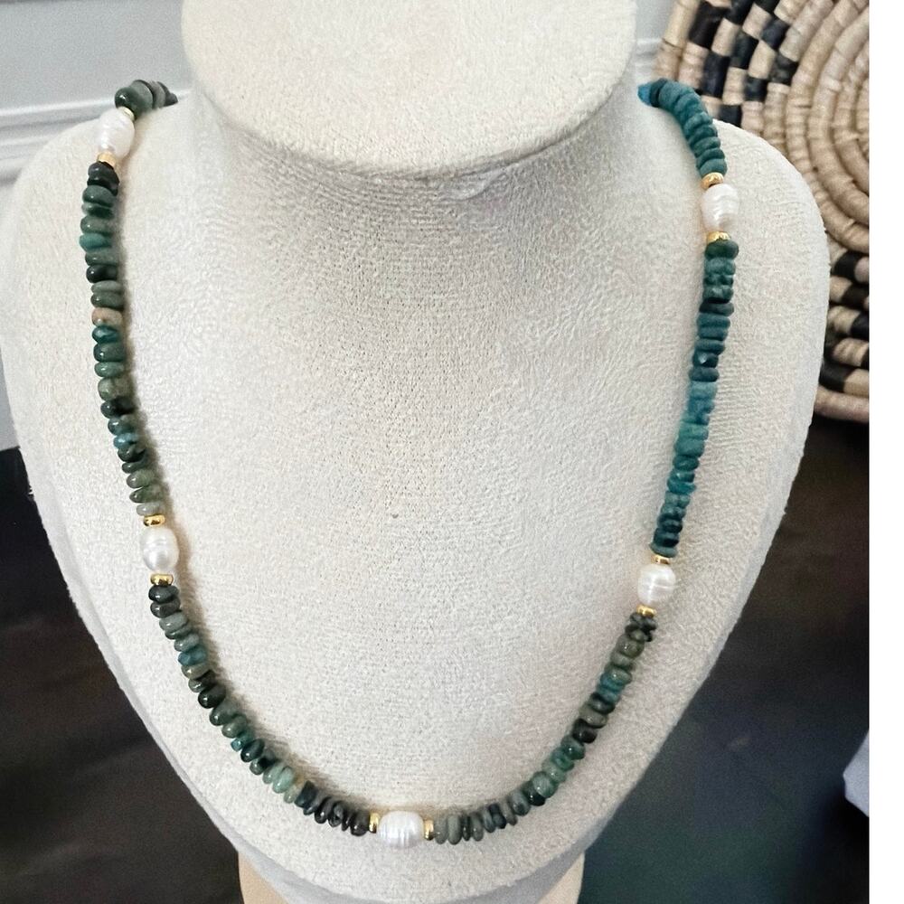 Second Bloom Studio Artisan Made Emerald Pearl Necklace 21.5" Teal Green
